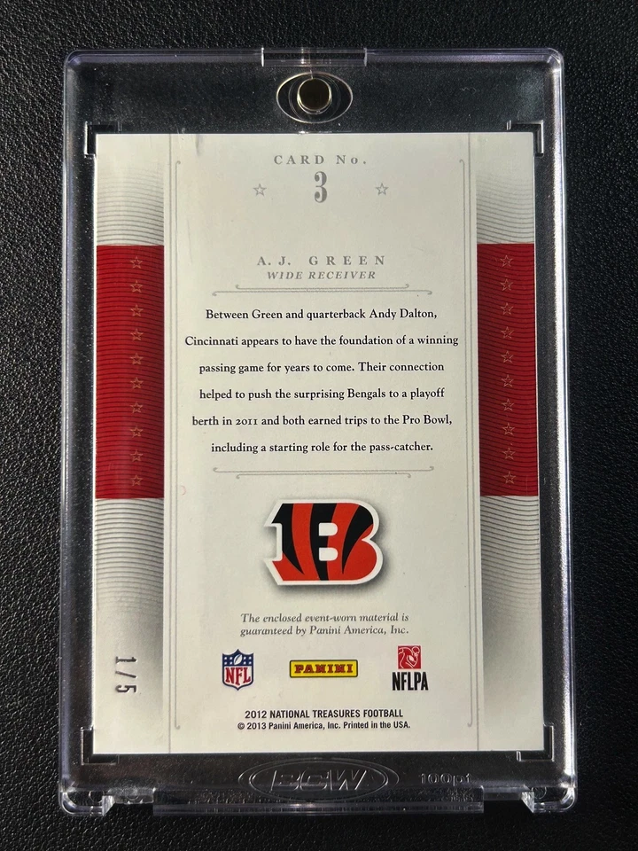 AJ GREEN 2012 NATIONAL TREASURES #3 PRO BOWL LETTERMAN LETTER PATCH 1/5 - Image 2 of 2