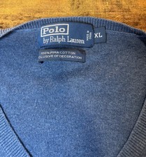 Polo Ralph Lauren Men's Xl Blue Pima Cotton V-Neck Sweater Long Sleeves