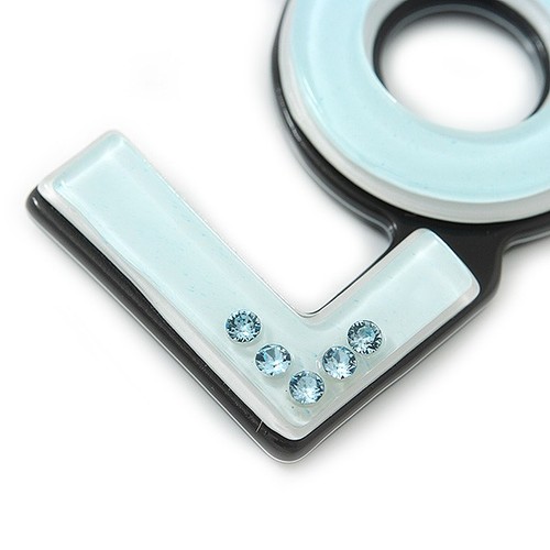 Pale Blue Crystal, Acrylic 'LOL' Pendant With Beaded Chain - 44cm L - Picture 4 of 6