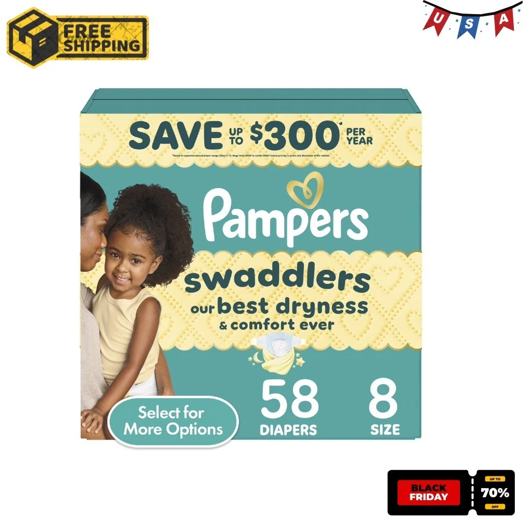 Pampers Swaddlers Baby Diapers Size 8, 58 Count