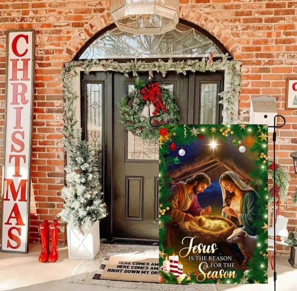 Jesús es la razón de la temporada jardín bandera belén decoración de Navidad 12x18 Foto 3 de 4
