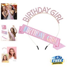 Luxurious Pink Birthday Sash, Tiara  Rhinestone Headband - Perfect Accessories