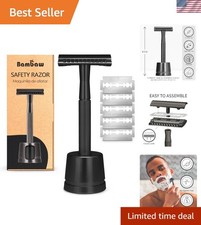 Eco-Friendly Double Edge Safety Razor with 5 Blades  Stand - Black Excellence