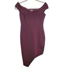 Fashion Nova Wine Red Off Shoulder Bodycon Midi Dress Asym Hem Cocktail Size S