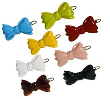 Parcelona French Ribbon Bow Small 1 1/4  Celluloid Side Slide In Snap Hair