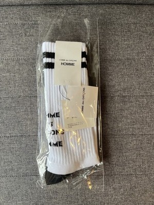 COMME des GARCONS HOMME Logo line Socks   White/Black 25-27cm Made in Japan NWT
