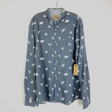New FREE NATURE Men's Button Up Shirt Size XL Gray White Cotton Animal Wildlife