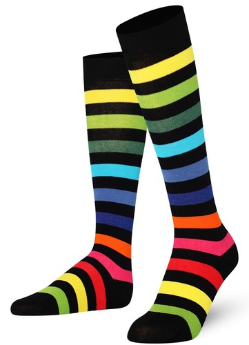Mysocks 3 Pairs Knee High Socks Argyle Stripe Dark Rainbow Combination - Picture 4 of 7