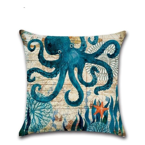 Marine Life Linen Throw Pillow Covers 18x18 Inch Set of 4 Home Decorations gift - Picture 4 of 9