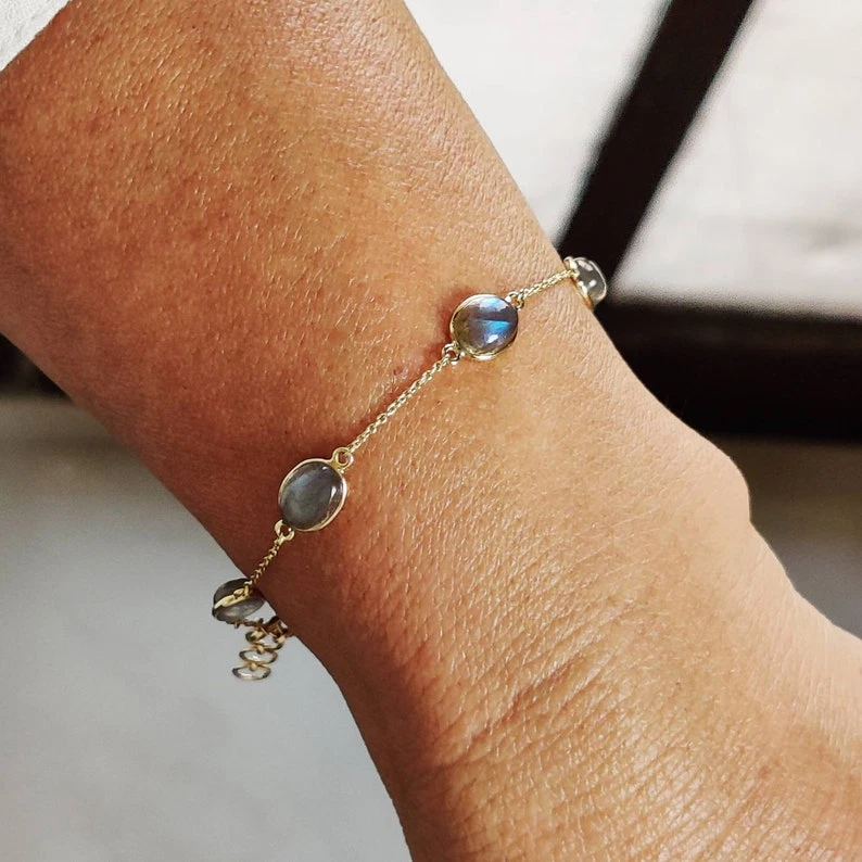 Labradorite Gemstone Cable Chain Bracelet 925 Sterling Silver Gift For Her - Image 4 of 4