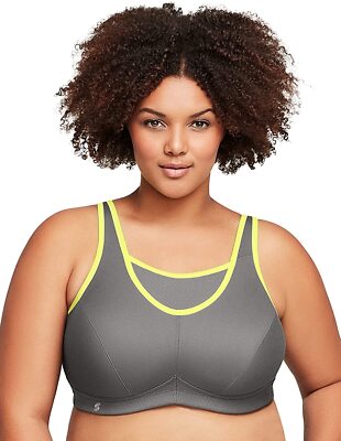 Glamorise GRAY/YELLOW No Bounce Cami Sports Bra, US 40D, UK 40D