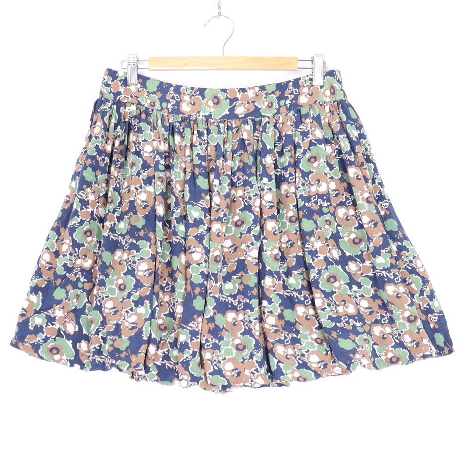 Jigsaw Silk Skirt Size 10 Flowy Bubble Hem Skater Blue Green Brown Floral