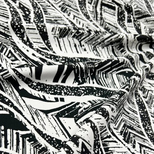 Black and White Abstract Print 4-Way Stretch Fabric Spandex by yard for Swimwear - Picture 5 of 7