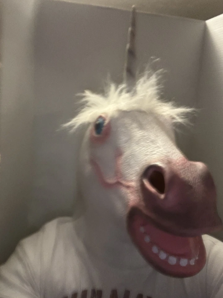 Unicorn Adult Over the Head Mask Seasonal Costume Latex Horse Mask - Image 3 of 3