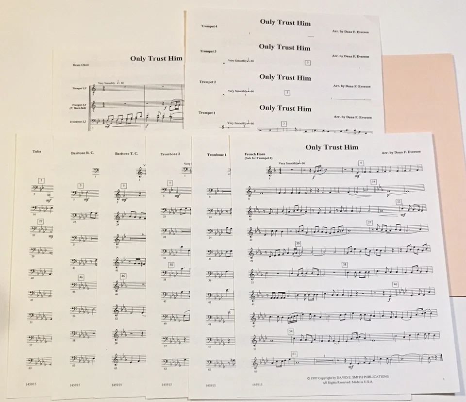 Sacred Instrumental Sheet Music ~ Only Trust Him ~ David E. Smith ~ Brass Choir - Image 2 of 3