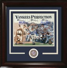 Don Larsen David Cone Wells Yankees signed PG 8x10 Photo Framed 3 auto PSA LOA