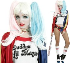 Harley Quinn Suicide Squad Blonde Wig With Attachable Pink  Blue Pony Tails