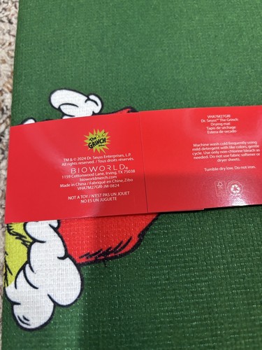 Grinch dunkelgrün Geschirr Trocknen Matte 15" x 20" Neu mit Etikett - Bild 4 von 4