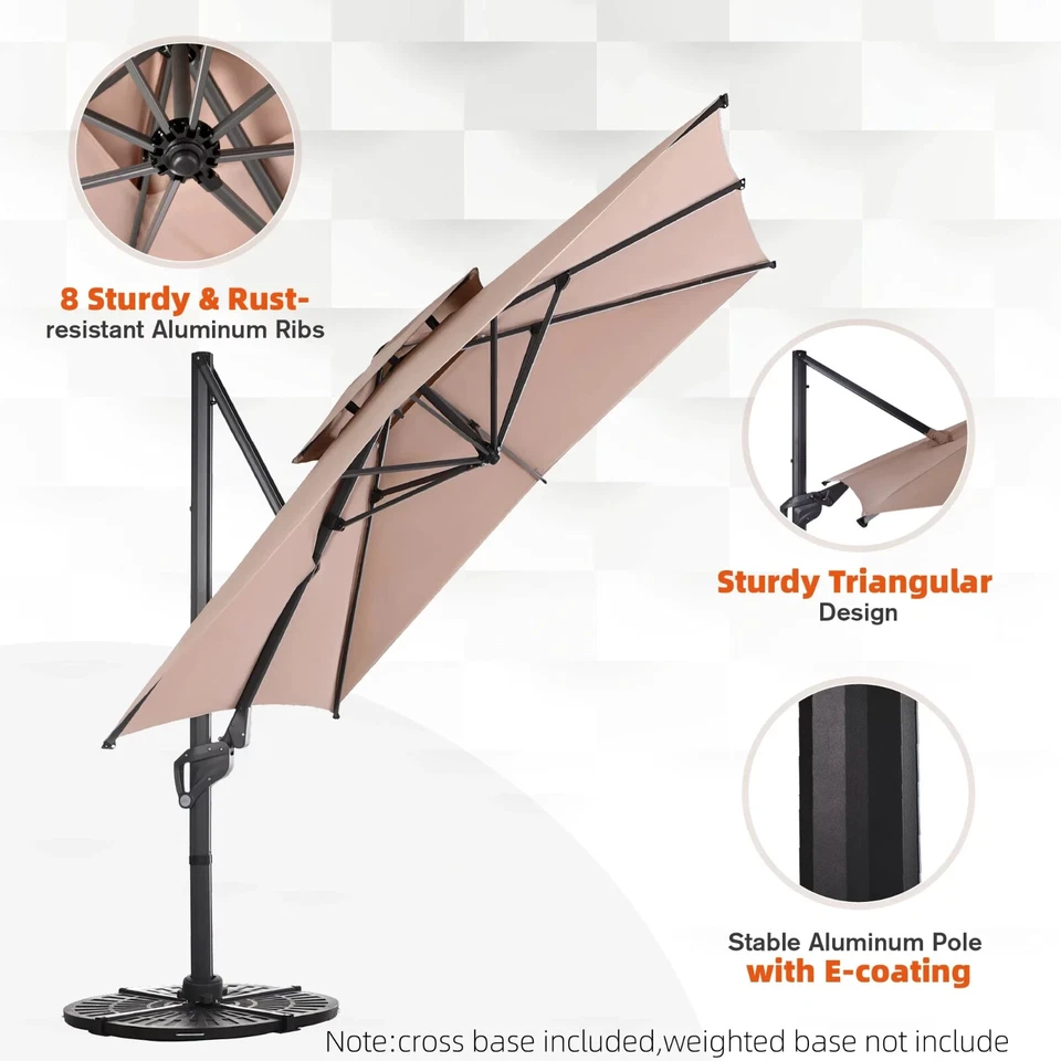 Paraguas colgante de patio voladizo desplazado de 10 pies para exteriores rotación 360�� Foto 3 de 4