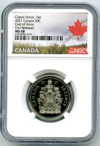 2021 CANADA 50 CENT NGC MS68 FIRST RELEASES COAT OF ARMS HALF DOLLAR POP ONLY 11