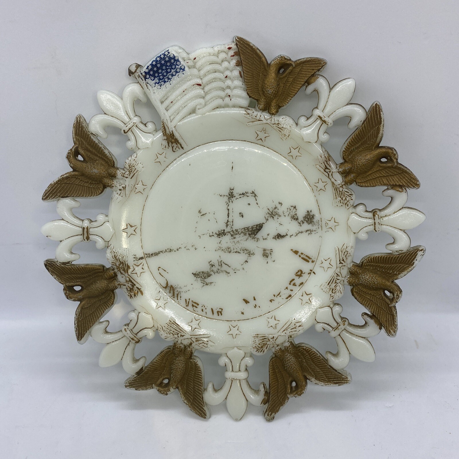 Antique Rare Minster Ohio OH EAPG Souvenir Glass Dish Patriotic Eagle