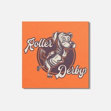 Funny Dog On Roller Derby Animal 4'' X 4'' Square Wooden Coaster