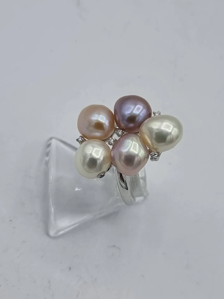 Yana Nesper Perle Brillant Ring 585 Weißgold  Neu / Auslegeware / Lagerspuren - Bild 3 von 4