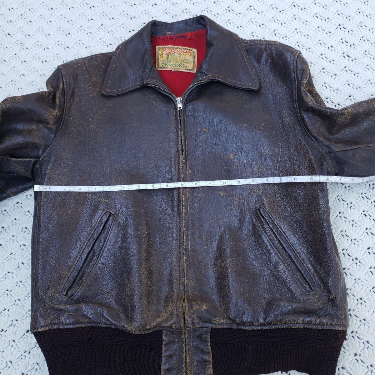 Vtg McGregor Goatskin Genuine Leather Brown Lined Full Zip Jacket