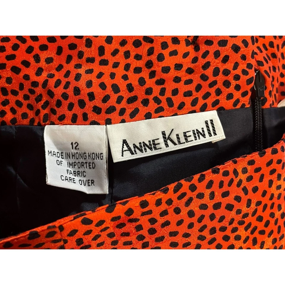 Falda recta vintage años 80 Anne Klein II naranja-rojo seda patrón punteado talla 12 Foto 4 de 4