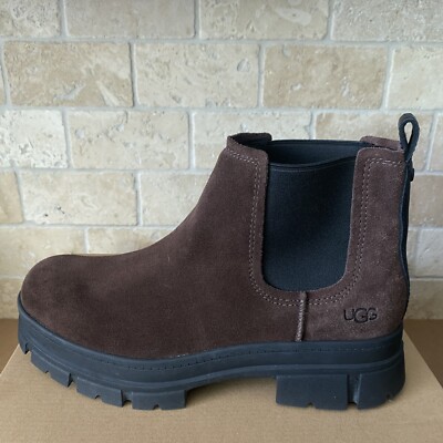 UGG ASHTON CHELSEA BURNT CEDAR SUEDE BLOCK PLATFORM BOOTS WOMEN