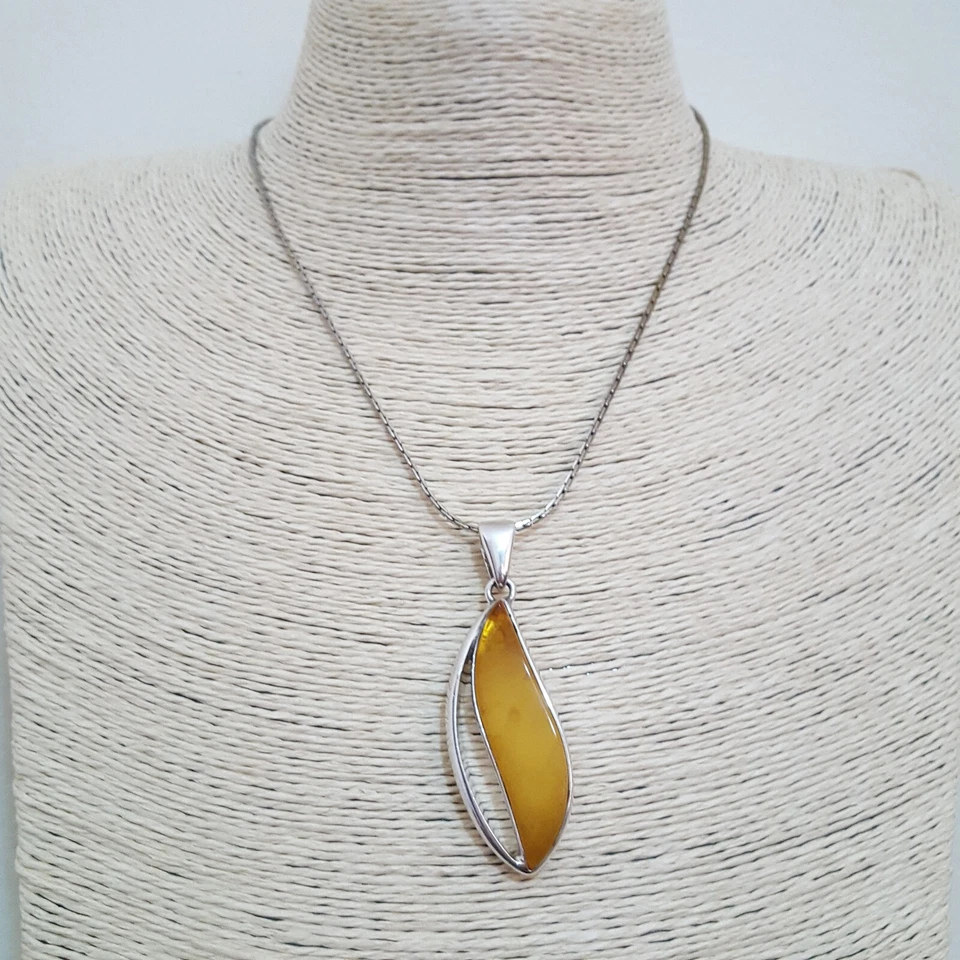 925 Пробы ожерелье, большой Butterscotch янтарь подвеска, польский клеймо  - Изображение 2 из 4