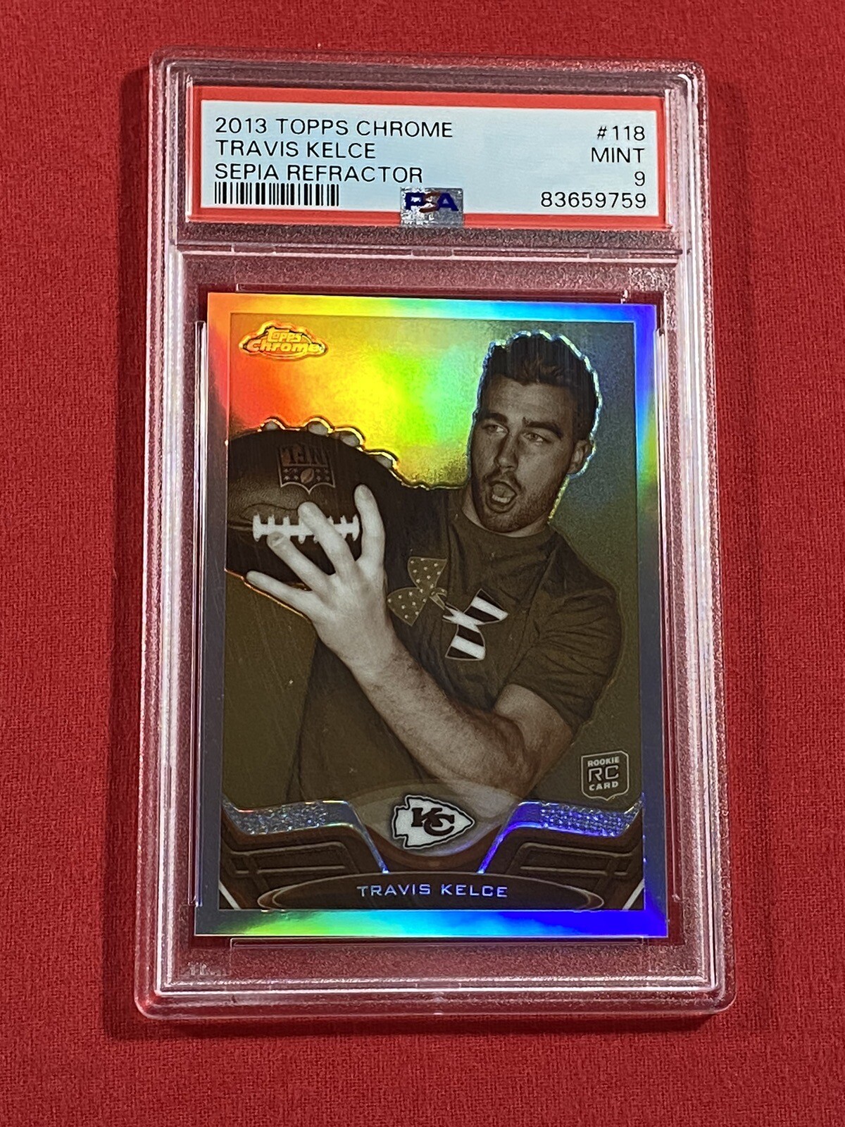 TRAVIS KELCE RC 2013 Topps Chrome Sepia Refractor #/99 PSA 9 Chiefs HOF TE