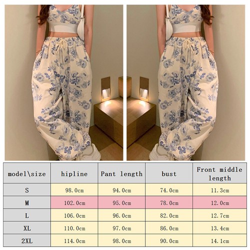 Damen Blumen V-Ausschnitt Spaghettiträger Camisole Kordelzug Elastische Taille Hose Set - Bild 2 von 21