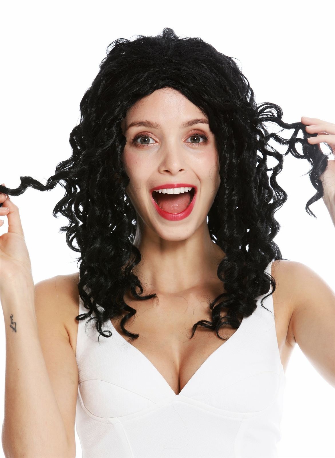 Wig Women's Long Middle Part Curly Corkscrew Curls Black