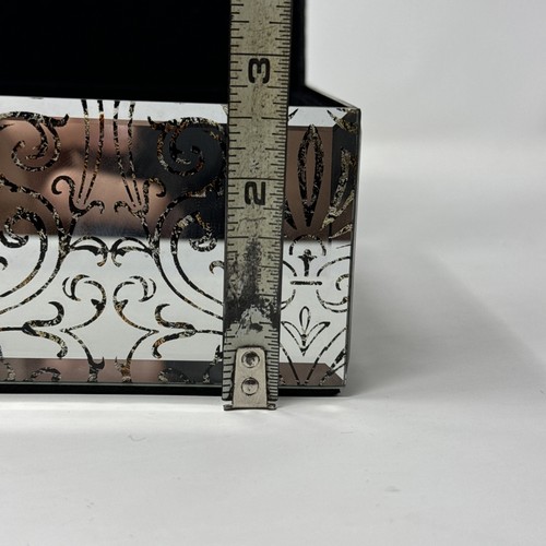 Mele and Co Mirrored Jewelry Box Case Black Sueded Fabric Felt Floral Ornate - Picture 10 of 13