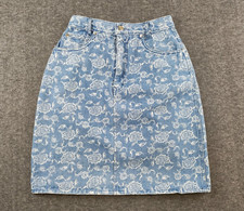 80's Vintage Mizz Lizz Skirt Girls 7 Waist Denim Floral Print Zip Fly Pockets