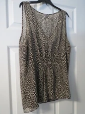 Womens Ann Taylor Brown/Tan Chevron Blouse w/Brown Camisole Sleeveless Top sz 12