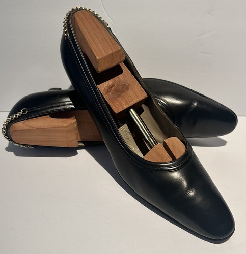 Vintge ROGER VIVIER/SAKS 5TH AVENUE Black Leather Gold Chain Mid Heel Pumps Shoe - Picture 5 of 7