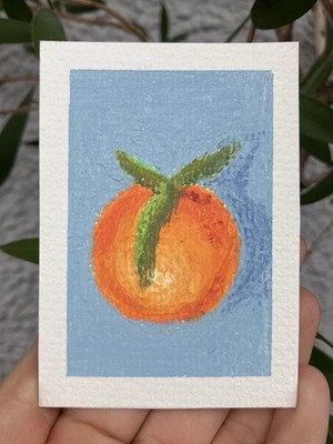 Original ACEO Orange Artwork - Oil Pastel Painting on 300gsm Artist Paper