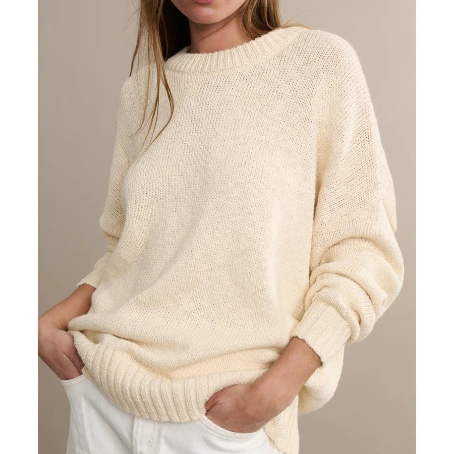 Suéter Jenni Kayne Cruise Cocoon Cuello Redondo Grueso Tejido Talla XS Avena Informal Foto 3 de 4