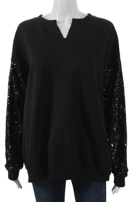 Jet John Eshaya Womens Black V-Neck Pullover Sweatshirt Long Sleeve Size M