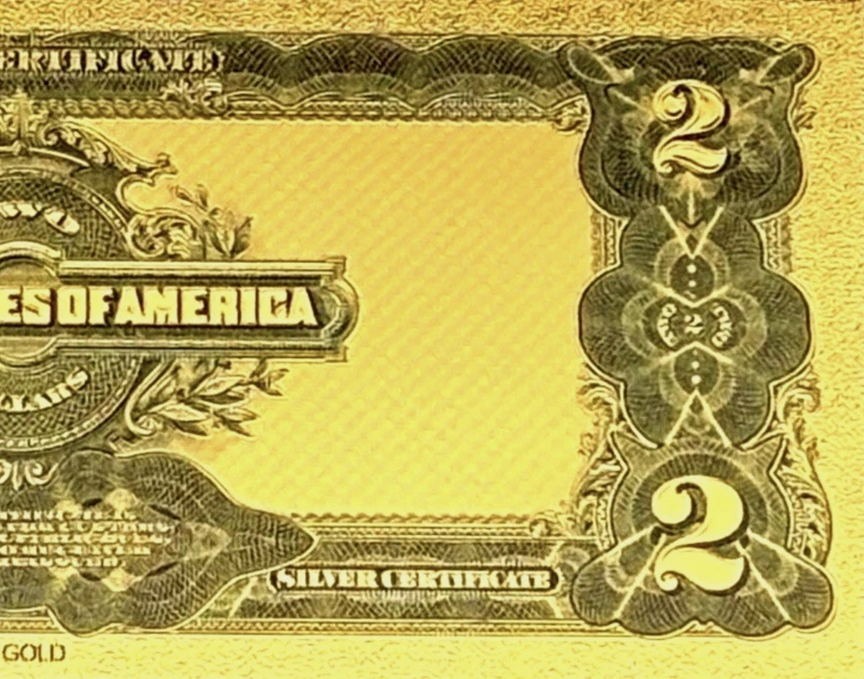 1899 $2 SILVER CERTIFICATE BILL US BANKNOTE WITH COA SLEEVE 99.9% 24K GOLD - Image 4 of 4