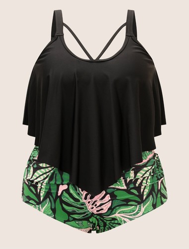Bloomchic Tropical Print Patchwork Crisscross 1 Piece Swimsuit 18-20 2X BC42 NWT - Picture 7 of 8