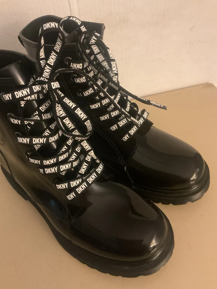 Botas de Combate DKNY Mujer Negras Brillantes Tibby Impermeables Talla 9 Euro 40 Foto 3 de 4