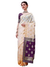 Women's Silk Blend Woven Banarasi Saree With Blouse Piece