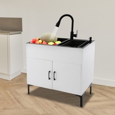 Kitchen Sink Stainless Steel Sink With Pull-Out Faucet  Cabinet Freestanding