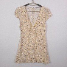 Abercrombie & Fitch Floral Mini Dress Womens M Yellow Boho Tie Front Ruffle Hem