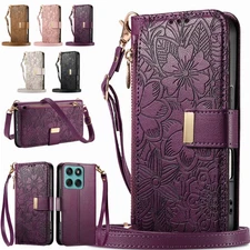 For Motorola Edge (2025)/(2024) Women Floral PU Leather Zipper Wallet Case Strap