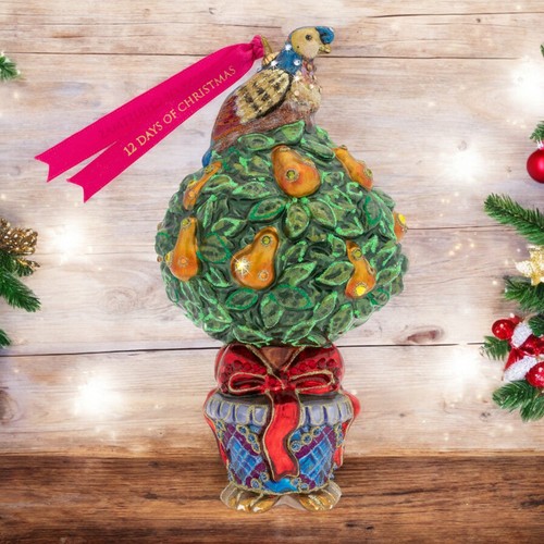 Jay Strongwater Partridge In A Pear Tree Glass Ornament SDH2220-250 - Picture 4 of 6