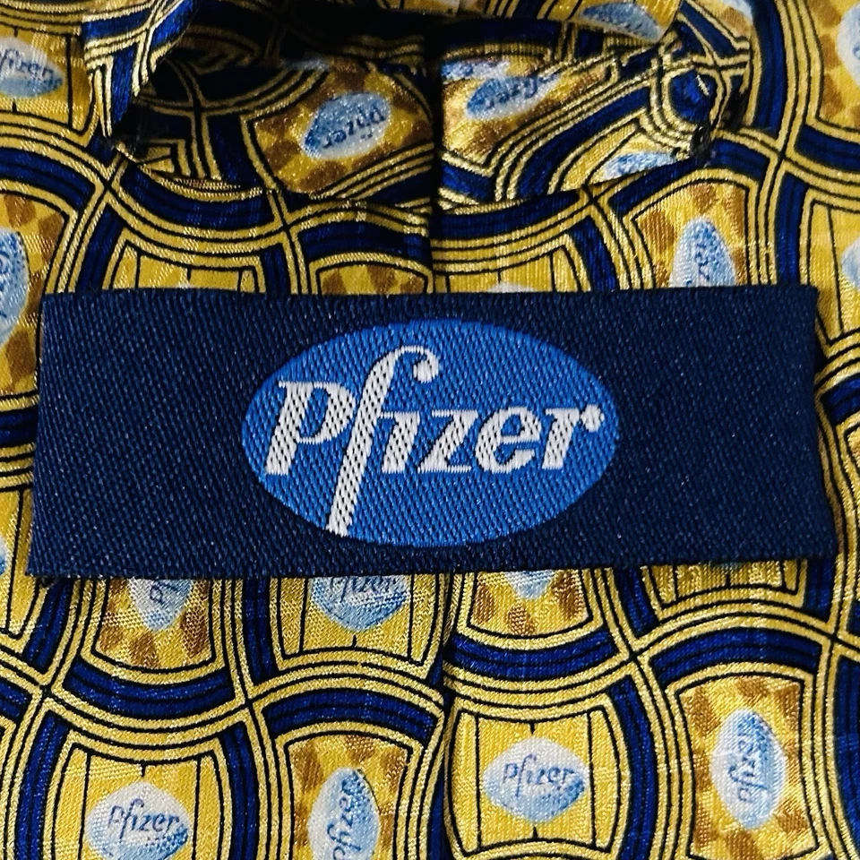 Corbata Pfizer 100 % seda vintage Viagra azul píldora dorada geométrica 3 3/4 x 57 Foto 3 de 3